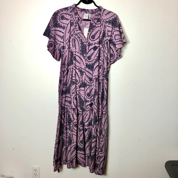 NWT Ichi Harva Shirt Dress Size Large Lavender Navy Print - Picture 7 of 7